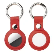 (店+)AirTag 皮革保護套 鑰匙圈保護殼 AirTag 配件 皮革鑰匙圈 適用於 AirTag 防丟追蹤器 - 紅色 LANS