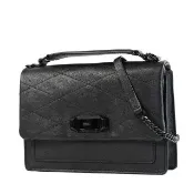 【Rebecca minkoff】Je Taime 真皮菱格旋鈕翻蓋手提/斜背二用包-黑色/中