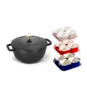 【STAUB】迴力釘點琺瑯鑄鐵鍋和食鍋20cm贈陶缽烤盤4+1件組(德國雙人牌集團官方直營)