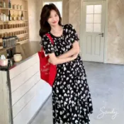 愛心花滾邊長洋【99640】春夏新款民族風渡假出遊甜美慵懶海邊度假U領公主袖過膝長洋裝 洋裝 Sandy33