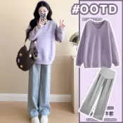 孕婦寫真服裝 孕婦套裝 氣質休閒款 大尺碼孕婦洋裝 寬鬆 孕㛿裝秋季2025新款套裝時尚洋氣減齡休閒衛衣孕期大碼褲子兩件