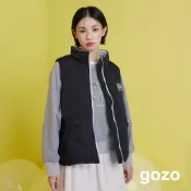 【gozo】➤刺繡配色壓紋立領羽絨背心(黑色/米色/淺藍_F) | 女裝 保暖 羽絨外套  羽絨背心 背心 保暖背心