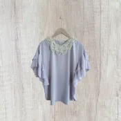 *♡*專櫃earth/淺霧紫/雪紡荷葉袖上衣/M/近全新/二手《Anna的百寶箱》