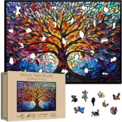 [現貨]。木製拼圖。 pazzocenter。210片。Mosaic Tree of Life 生命之樹馬賽克。彩色玻璃