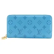【DOKODEMO】二手LOUIS VUITTONZippy 錢包，Coussin Monogram 壓花長皮夾 M81512，羊皮材質，搭配綠松石和藍色拉鍊，男女通用