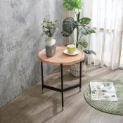 【BODEN】得恩1.8尺工業風圓形木面小茶几/邊几/邊桌(黑色Y字鐵腳座-八色可選)