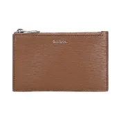 【Paul Smith】PAUL SMITH草寫LOGO跳色拉絲紋牛皮4卡拉鍊零錢包(棕x淺棕x抹茶奶綠x多色條紋)