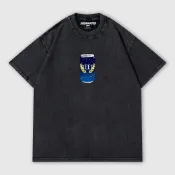 【50%OFF SHOP】日本SUNTORY三得利金麥啤酒 男女款舊水洗純棉落肩短T