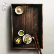 九土日式燒銅木茶盤套裝組原木托盤手工小茶盤家用復古茶點果端菜盤實木質功夫茶干泡盤日式茶盤功夫茶具組實木茶盤PJR0045
