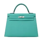 【Hermes 愛馬仕】Kelly 32CM D年 TOGO 牛皮手提/肩背凱莉包(U1維羅娜綠/銀釦)