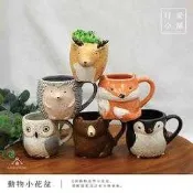 （台中 可愛小舖）田園鄉村風六款Q萌動物系列可愛花器提把式陶瓷庭院小盆多肉植物造景擺飾小花盆盆器盆栽花店庭園花圃用