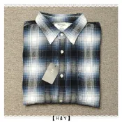 **尺寸2XL** NET男釘扣領格紋法蘭絨長袖襯衫-藍色