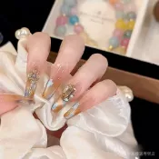💕十指好運優選🎈【焦糖瑪奇朵】純手工穿戴甲焦糖琥珀鑲鑽光療高級感純手作美甲貼穿戴甲 6NYH