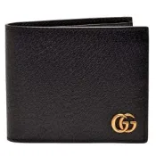 GUCCI 經典GG Marmont系列復古金屬G LOGO壓紋牛皮折疊短夾(黑-12卡)