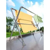 (店+)加厚加長可升降 三桿不鏽鋼X型 伸縮曬衣架 附防風掛勾 襪夾 掛衣架 曬被桿