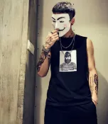FINDSENSE服飾 FINDSENSE MD 日系 潮 男 寬鬆 街頭時尚 人物頭像印花 特色無袖T恤 背心 上衣 圖案背心