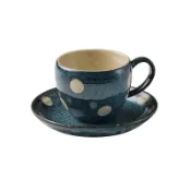 【日本 六魯 BLUT’S ROKURO】 美濃燒 藍圓點 復古 咖啡杯組 咖啡杯 餐具組 奶茶杯組 手工杯具組
