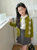 喜挖2店 艾摩貝貝兒童學院風毛衣女童氣質休閒韓版寬鬆菱形格針織開襟外套