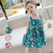 滿印平口排釦傘擺吊帶洋裝 吊帶裙 連身裙 裙子 女童 中童 現貨 童裝 橘魔法 童裝【BB7970】