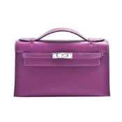HERMES經典Mini Kelly pochette系列牛皮銀釦手提包(海葵紫)
