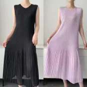 【巴黎精品】現貨+預購 三宅風皺褶衣服連身裙褶皺衣洋裝名媛大尺碼女裝-蝙蝠袖背心裙長裙女裙子3款b1a78 C