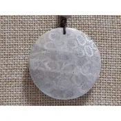 【紫晴手作】珊瑚玉玉化灰、白色滿花【圓型鑽面】 吊墜 項鍊 #天然寶石#七寶