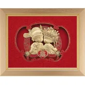 開運陶源 雅鑑鑫品 【大雙喜娃娃】 雙喜臨門(百年好合) 招桃花 純金箔畫 33 x 26 cm可掛牆，後有腳架立在桌上