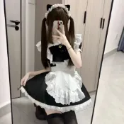臺灣出貨✨日系黑白女僕裝公主大裙擺庫洛米cosplay服裝和風碎花荷葉邊女僕裝動漫可愛女傭裙子