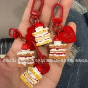 🔥2件8.8折🚀臺灣出貨🚀【三木貝貝】可愛卡通草莓蛋糕仿真鑰匙扣少女食玩掛件閨蜜包包禮物掛飾配飾