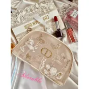 💕Adorable💕【DIOR BEAUTY】迪奧美妝VIP贈品🦋花園蝶舞🦋夢幻奶白立體蝴蝶刺繡網紗化妝包/收納包