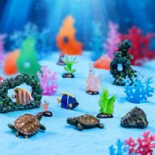 創意小魚烏龜礁石頭 迷你水族魚缸造景擺件 苔蘚微景觀 園藝裝飾 Diy樹脂工藝品