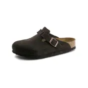 (店+)【BIRKENSTOCK 勃肯】0660461 Birkenstock Boston Soft Footbed 外穿一腳蹬包頭拖牛皮絨面革軟底涼鞋勃肯鞋 男女同款 深棕 常規版(寬版)
