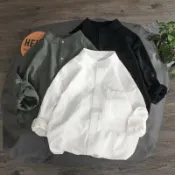 【川澤百貨】立領七分袖襯衫男 日系正韓 寬鬆透氣襯衫 五分袖 有型短袖襯衫 男生襯衣 落肩舒適襯衫 亨利領 潮男襯衣 爆款