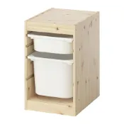 【IKEA 宜家家居】TROFAST 收納組合附收納盒, 染白松木/白色, 32x44x53 公分