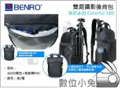 數位小兔【BENRO 百諾 炫彩者系列 Colorful 100 雙肩攝影後背包 灰】一機兩鏡一閃 可放置腳架 攝影包