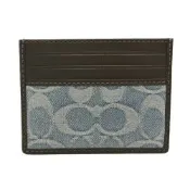 COACH 牛仔布拼接牛皮信用卡夾名片夾(藍/黑)