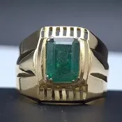 14K 金綠玉戒指 男士婚戒 週年紀念戒指 黃金天然