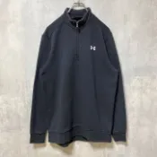 【DOKODEMO】古著 UNDER ARMOUR 長袖半拉鍊運動衫，黑色，M 碼
