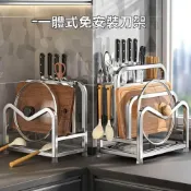 (店+)304不銹鋼廚房刀架置物架放菜板菜刀架筷子籠一體刀具砧板收納架多功能菜板刀具筷籠放置收納架
