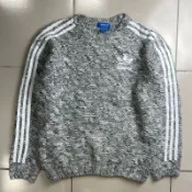 Adidas Originals 灰色針織毛衣 M號 中性款 三葉草 三線長袖上衣 古著
