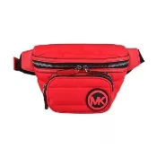 【Michael Kors】MK MICHAEL KORS BROOKLYN 絎縫設計字母圓標LOGO拉練尼龍胸腰包(紅)