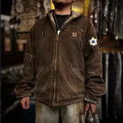 《595_Vintage》Carhartt Active Jacket 重磅帆布連帽外套｜棕色舊化改造款｜古著