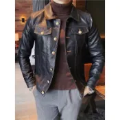 優品💖皮衣男秋冬痞帥洋氣機車夾克外套 小版修身排扣PU皮衣服男裝好價