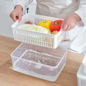 日本進口 食品級瀝水保鮮盒 蔬菜青菜保鮮收納 冰箱冷凍儲存專用 密封耐低溫 食材分類整理防潮防味盒