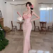 紀行性感女裝甜美風蝴蝶結收腰抹胸裙女夏修身顯瘦魚尾裙約會派對包臀長裙2026