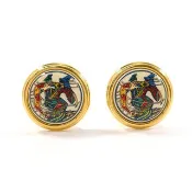【日本直運 二手美品】愛馬仕 HERMES 耳環 夾式 圓形 Émaille 琺瑯 金屬 亮金色 飾品