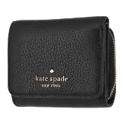 【KATE SPADE】LEILA系列 荔枝紋皮革 三折 6卡 零錢袋 短夾 (經典黑)
