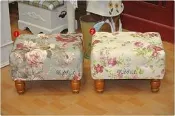 台中 ☆可愛小舖傢俱家飾☆南法式鄉村風古典拉扣復古洗白色椅腳白玫瑰綠牡丹花布長方形沙發矮凳 寶貝兒童椅穿鞋椅腳凳 台灣製