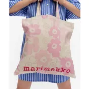 日本限定 Marimekko Unikko罌粟花棉麻托特包｜藍色／淺粉色｜約41.5×42cm