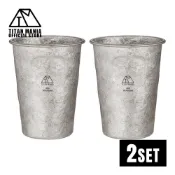TITAN MANIA 鈦製杯 380ml 輕量堅固 啤酒杯 杯子 抗鏽 不易破裂 可堆疊 結晶紋理 戶外（2個組）